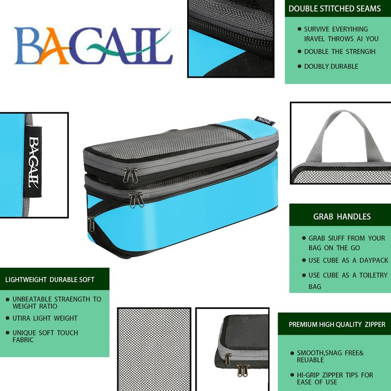 BAGAIL 4 Set/6 Set/8 Set Compression Packing Cubes Travel Accessories Expandable Packing Organizers (Half Mesh, 6-Blue) - Image 4